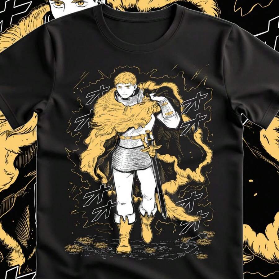 Laios Touden Dungeon Meshi T-Shirt Anime Vintage Special Unisex T-Shir - 黑色 - 查看 1
