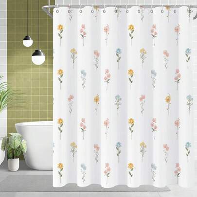 1件装简约甜美植物花卉图案浴帘，清新植物印花，适用于各种房间装饰隔断，浴室装饰配件浴帘，浴缸帘