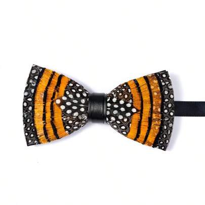 Feather & PU Leather Men's Bow Tie, Suitable For Party, Wedding, All Seasons