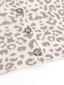 Women's Cardigan Sweater, Ribbed Contrast Leopard Print Button Closure, Sexy & Elegant Knit Outerwear For Spring/Autumn Occasions White Vacation - White - View 5