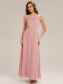 EVERPRETTY Elegant Chiffon Asymmetric Neckline Bridesmaid Dress, Suitable For Parties Wedding Pink Spring - Pink - View 5