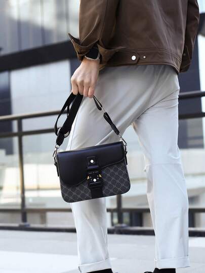 1 pieza Bolso bandolera cuadrado de correa ancha con hebilla y bloque de color, bolso de hombro unisex adecuado para trabajo, viajes, escuela, compras, un gran regalo para familia, amigos y seres queridos