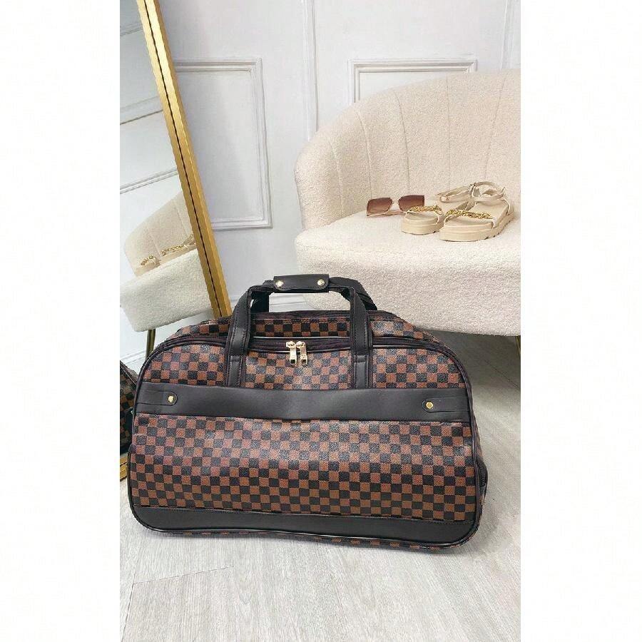 IKRUSH Thea Checked Print Travel Large Trolley Bag - Coffee - View 1