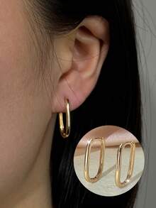 1对女士耳环，经典复古简约几何耳环，光滑质感设计，时尚奢华U型休闲耳环 - 耳圈 - 查看 9