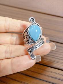 1 件复古时尚不对称宝石镶嵌可调节合金戒指 - 彩色 - 查看 3