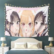 1件动漫挂毯 - 大型横向壁挂，印有Marin标志性的动漫脸部图案，桃皮纹理，适合客厅、卧室、宿舍装饰 - 动漫迷礼物 - 彩色 - 查看 1