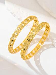 2pcs/Set Classic Luxury Gold Bangle Bracelets - 4 Styles Available For Women - Yellow Gold - View 11