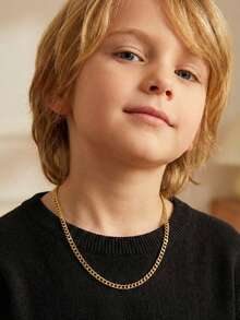 1pc Fashionable Classic Gold Stainless Steel Chain Necklace, Street Style Jewelry, Unisex, Party/Festival Gift Accessory - Gold - View 9