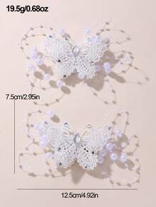 2pcs Women's Elegant Butterfly Hair Clips, White 3D Butterfly & Pearl Mesh Hair Clips, Suitable For Daily, Festivals, Gatherings, Parties - White - View 7