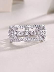 Anillo de Moissanita de plata de ley 925, adecuado para banquetes, fiestas, ocasiones oficiales, festivales, Día de San Valentín, compromiso, boda, aniversario, regalo de cumpleaños, con certificado - Plateado - Ver 7