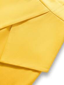 Elegant Midi Dress With Exaggerated Bow Accent, Short Sleeves, Round Neck, Waist Cinching, Pencil Skirt, High Slit, Flattering Silhouette, Comfortable Wear, Suitable For Workplace, Daily, Weddings, Parties, Office, Spring/Summer/Autumn - Yellow - View 11