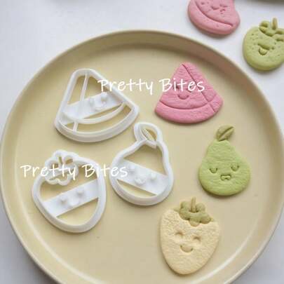 DIY Strawberry Watermelon Pear Pattern Cookie Cutter Fruit Shape Biscuit Stamp Embosser Steamed Bun Bread Hand Pressed Mold Baking Gadgets