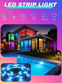 Tira de luces LED inteligente, luces LED que cambian de color con control remoto de 44 teclas, controladas por aplicación, adecuadas para la decoración de la sala de estar, la decoración de Halloween, sincronización con música, aplicables para la decoración del hogar, el dormitorio, la cocina, la televisión, la fiesta de vacaciones, la decoración navideña, los regalos navideños para el hogar, la decoración navideña - luz de color - Ver 5