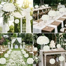 120/300 Pack Hydrangea Artificial Flowers Heads With Stems, Fake Hydrangea Flowers For Wedding Centerpiece Bouquets DIY Home Garden Party Decor (White) - 白色 - 查看 11