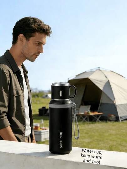 316大容量保温水瓶，带碗盖，隔热保冷，便携式设计，适合车载及户外使用，多种颜色可选，不锈钢内外材质，居家旅行皆宜。