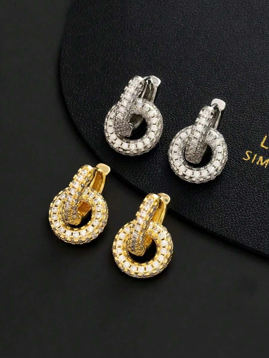 一对简约奢华全镶钻圆形吊坠耳环，个性日常佩戴饰品，适合作为情人节或派对礼物送给女性。 - 耳環 - 查看 1