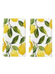 2 paños de cocina de microfibra súper absorbentes con estampado de limón, suaves y de secado rápido, adecuados para hornear, cocinar y limpiar, aplicables para el hogar, la cocina y el comedor, artículos de cocina - Verde Oliva - Ver 6