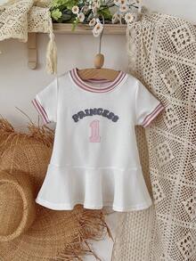 Baby Girls Casual Sweet Letter Applique White Dress, Spring/Summer - White - View 3