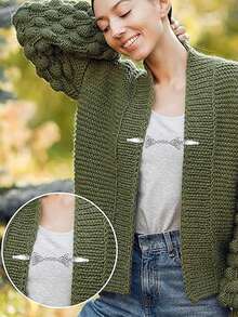 复古毛衣开衫领夹，腰部束带夹，衬衫胸针夹，银色花朵图案毛衣披肩夹 - 腰夹，腰部束带开衫夹围巾领饰夹和胸针夹，服装礼品 - 銀色 - 查看 5