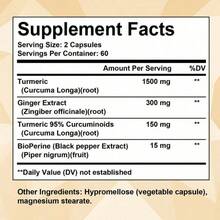 Bunkell Premium Turmeric & Ginger - With Black Pepper For High Absorption - Supports Heart, Brain & Joint Health - 120 Capsules - 1 Bottle - View 2