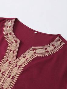 Men's Traditional Moroccan Gandoura Thobe For Men Abaya For Men Islamic Long Robe With Embroidery Pattern For Muslim Festival Eid Ramadan Daily Muslim Prayer Wear Arab Men Outfit Islamic Casual Clothing - Burgundy - View 4