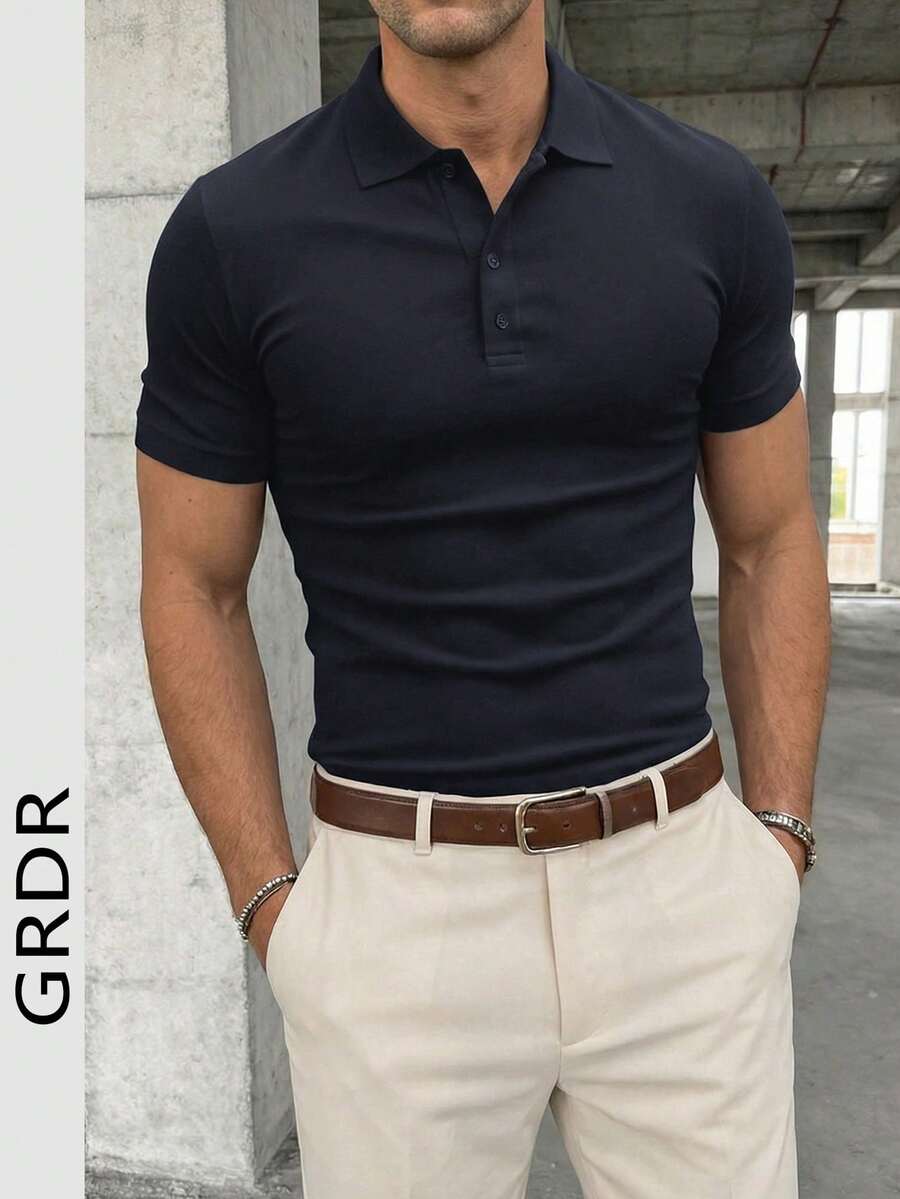 GRDR 男士休闲纯色短袖 Polo 衫，夏季