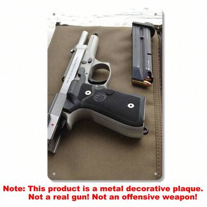 1pc Vintage Gun-Themed Metal Sign Vintage Wall Art, Wall Art Decor, Iron Retro Plaque Ideal For Home, Garden, Cafe, Bar, For Man Cave & Party Decor