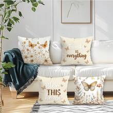 4 fundas de cojín con estampado floral de mariposa beige, fundas de cojín impresas por un solo lado, adecuadas para la decoración del hogar en la sala de estar y el dormitorio, para todo el año - No incluye los insertos de los cojines - Multicolor 09 - Ver 9