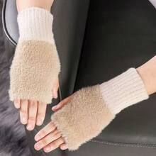 Women's Autumn/Winter Long Fingerless Gloves, Knitted Wool Thick Thermal Lined Warm Arm Sleeves - Multicolor - View 16