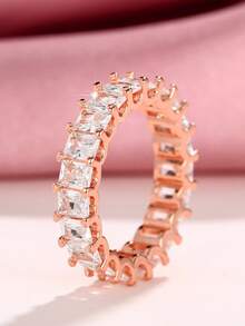 1 chiếc nhẫn đá Cubic Zirconia tuyệt đẹp dành cho nữ, thích hợp làm quà tặng Ngày Valentine, đám cưới, kỷ niệm hoặc trang sức dự tiệc. - Hoa hồng vàng - Xem 15