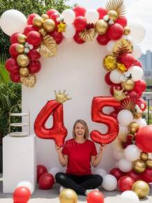 12pcs/Set Red & Gold Birthday Balloon Set – Includes 32-Inch Red Number Balloons 0-9, Mini Gold Crown Balloons, 10-Inch Gold & 10-Inch Metallic Gold Latex Balloons – Suitable For Casino Theme Birthday Party Decoration - Red Numbers - View 5