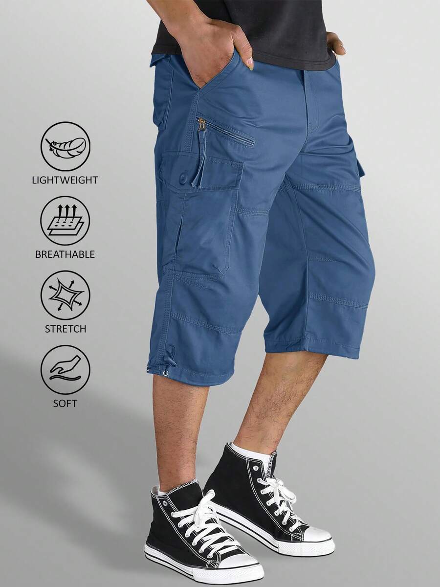 KEFITEVD Mens 3/4 Length Cargo Work Pants Cotton Twill Outdoor Hiking Shorts Ripstop Pants