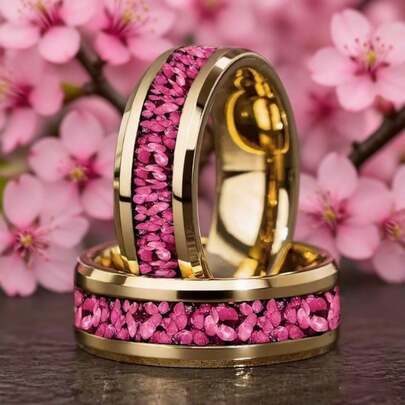 An Elegant Neutral Rose Petal Wedding Ring - Pink Rose Golden Tungsten Ring, Comfortable, Suitable For Wedding Rings/Anniversaries/Valentine's Day/Mother's Day Gifts, Suitable For Teenagers, Unusual Rings, New Year's Eve Gifts