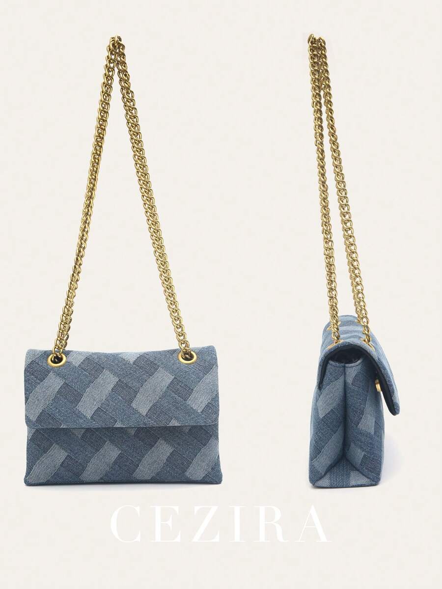 CEZIRA 女士斜挎翻盖包 优雅休闲时尚格子图案涤纶面料 磁扣金属链 女士方形单肩手提包 四季皆宜 百搭 适合大学、办公室、工作、约会和外出