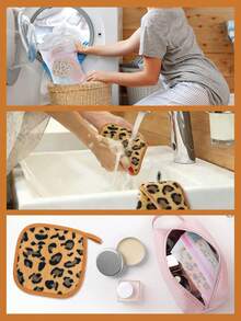 12/6/3/1pcs Set Leopard Print Soft Microfiber Facial , With Hanging Loop Makeup Remover Towels, Gentle & Skin-Friendly, Reusable Soft Flannel Makeup Remover Towels, Highly Absorbent Small Washcloth Cleaning Tools - Multicolor - View 4