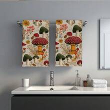 2入組復古手繪森林蘑菇圖案印花 40*60cm 長方形超細纖維廚房毛巾、抹布、桌巾、手巾，廚房裝飾，鄰居喬遷禮物，適用於廚房與浴室，適合家庭主婦與家庭聚會禮物，高價值居家必備品 - 彩色 - 查看 10