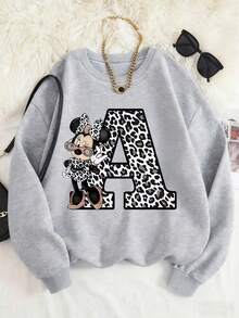 Disney Officially Licensed Kids Sweatshirt Unisex Gray Leopard Print Minnie Mouse Design 100% Polyester Ultra Comfortable Super Soft Relaxed Fit 1-14 Years Everyday Stylish Essential High Visibility & Fashionable New Arrival Express Delivery - 灰色 - 查看 1
