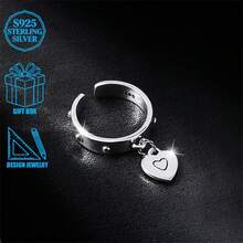 1 pieza Anillo abierto con borla en forma de corazón de plata 925 vintage, de moda para uso diario, fiesta, viaje, regalo para mujeres - Plateado - Ver 5
