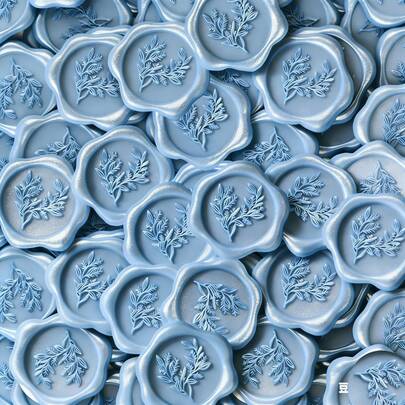 20pcs Eucalyptus Pattern Self-Adhesive Wax Seal Stickers, Suitable For Gifts, Wedding Invitation Envelopes, Valentine's Day/Wedding Gifts - Blue