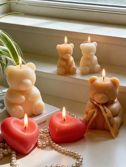 1pc 3D Fluffy Cartoon Bear Candle Mold Reusable Heat-Resistant Easy Demold For Candle/Soap/Gypsum/Resin/Clay/Concrete Candle Mold Christmas Home Decor Table Ornament Handmade Gifts Art Students Craft Lovers