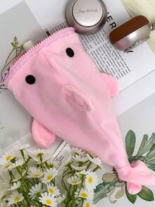 25cm 粉色海豚毛絨筆袋，柔軟蓬鬆卡通動物文具收納袋，多用途學校筆收納袋，開學必備，適合男孩、女孩與學生的假期生日禮物 - 粉色 - 查看 6
