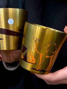 Golden Double Wall Stainless Steel Cup 175ml - Premium Insulated Desert Camel Design Mug | Middle East Style Travel Tumbler | Gift Ramadan Eid - Gold - View 2