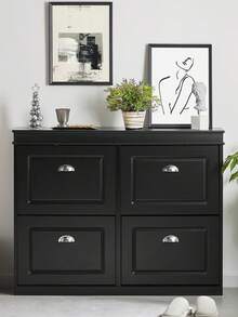 SoBuy 4 个翻盖抽屉鞋柜鞋架鞋子收纳柜收纳架黑色宽 105 x 深 24 x 高 82 厘米 FSR79-SCH - 黑色 - 查看 2