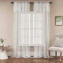 2pcs/Set COSENNATUR French Romantic Floral Lace Sheer Curtains, Double-Layer Curtain Header Design, Rod Pocket Top, Polyester Material, Finely Woven Texture, Lightweight, Washable, Elegant Minimalist Home Window Decor, Suitable For Living Room, Bedroom, Office, Wedding, Party, Date - White - View 9