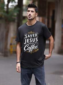 Men's fashionable printed short-sleeved crew neck casual summer short-sleeved top, machine washable, comfortable outdoor casual wear, machine washable shirt - Negro - Ver 2