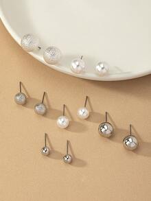 2026新款时尚少女珍珠球耳钉套装（6对/套），简约百搭日常佩戴礼品 - 豆豆6件套耳環 - 查看 3