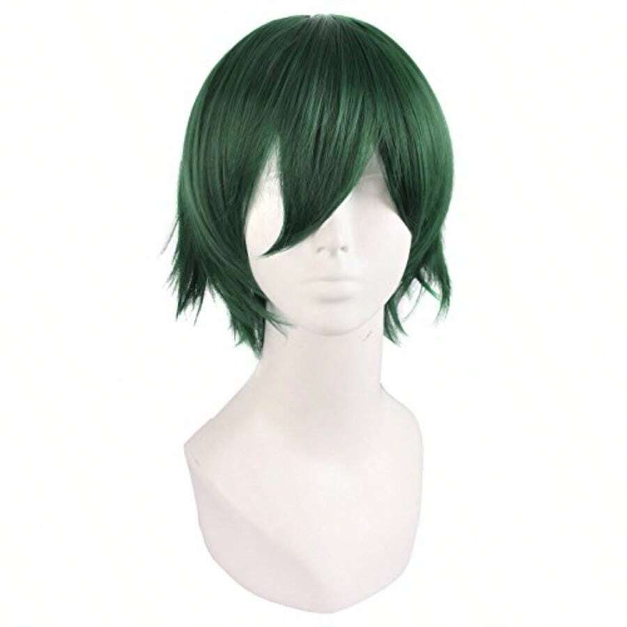 Map Of Beauty Men's Short Straight Wig For Cosplay Costume In Pine Green Color Ideal For Character Roles Fantasy Themes And Stage Performances Lightweight Natural-Looking Hair Texture With Secure Fit For Extended Wear - 深綠色 - 查看 1