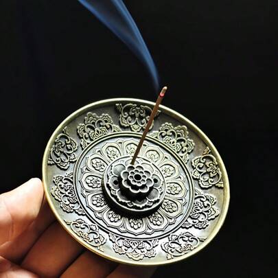 Zen-Style Incense Holder Set, Includes 5-Hole Carved Incense Holder And Incense Ash Tray, Zinc Alloy Aromatherapy, Suitable For Meditation, Yoga, Study, Living Room Decor, Zen Incense Holder, Incense Not Included