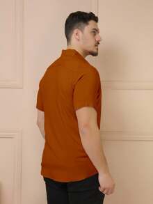 YLF MODAS Men's Short-Sleeved Button-Down Dress Shirt - Plain - Brown - View 6