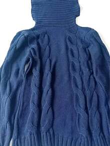 Knitted Blouse With A High Neck, Blogger Style, And Braids For Winter - 藏蓝色 - 查看 3